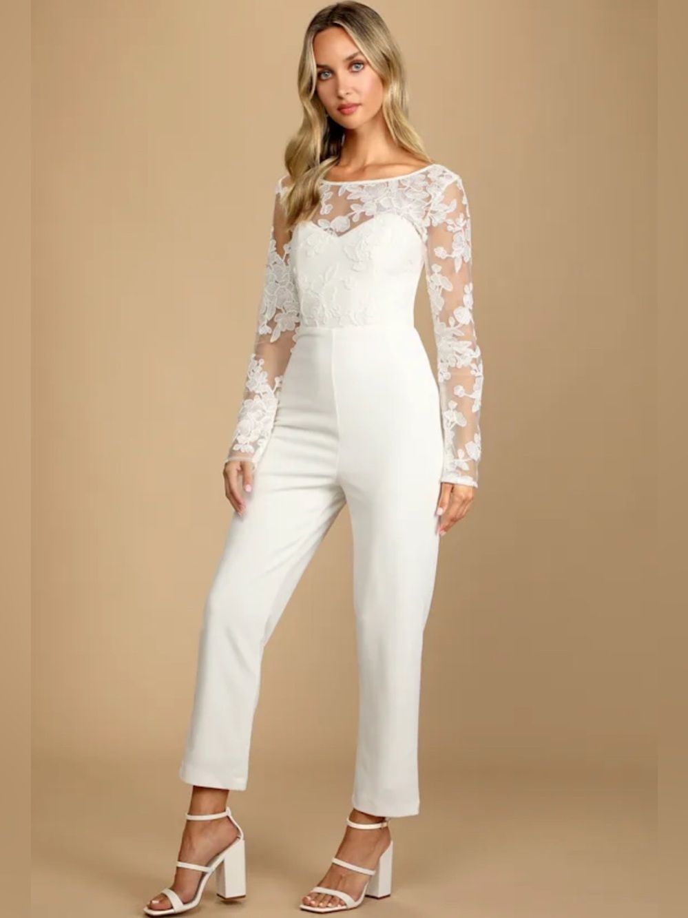 Lulus Write Your Own Romance White Lace-Bodice Bridal Jumpsuit